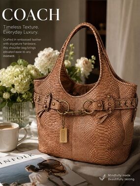 Vintage Coach Ergo Python-Embossed Leather Tote Bag